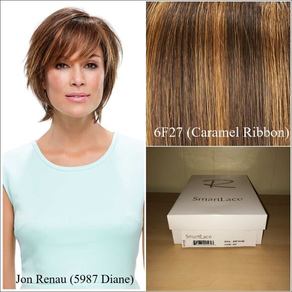 Jon Renau 5987 Diane Smartlace Hand Tied Synthetic Wig-6F27 (Caramel Ribbon) - Picture 1 of 14